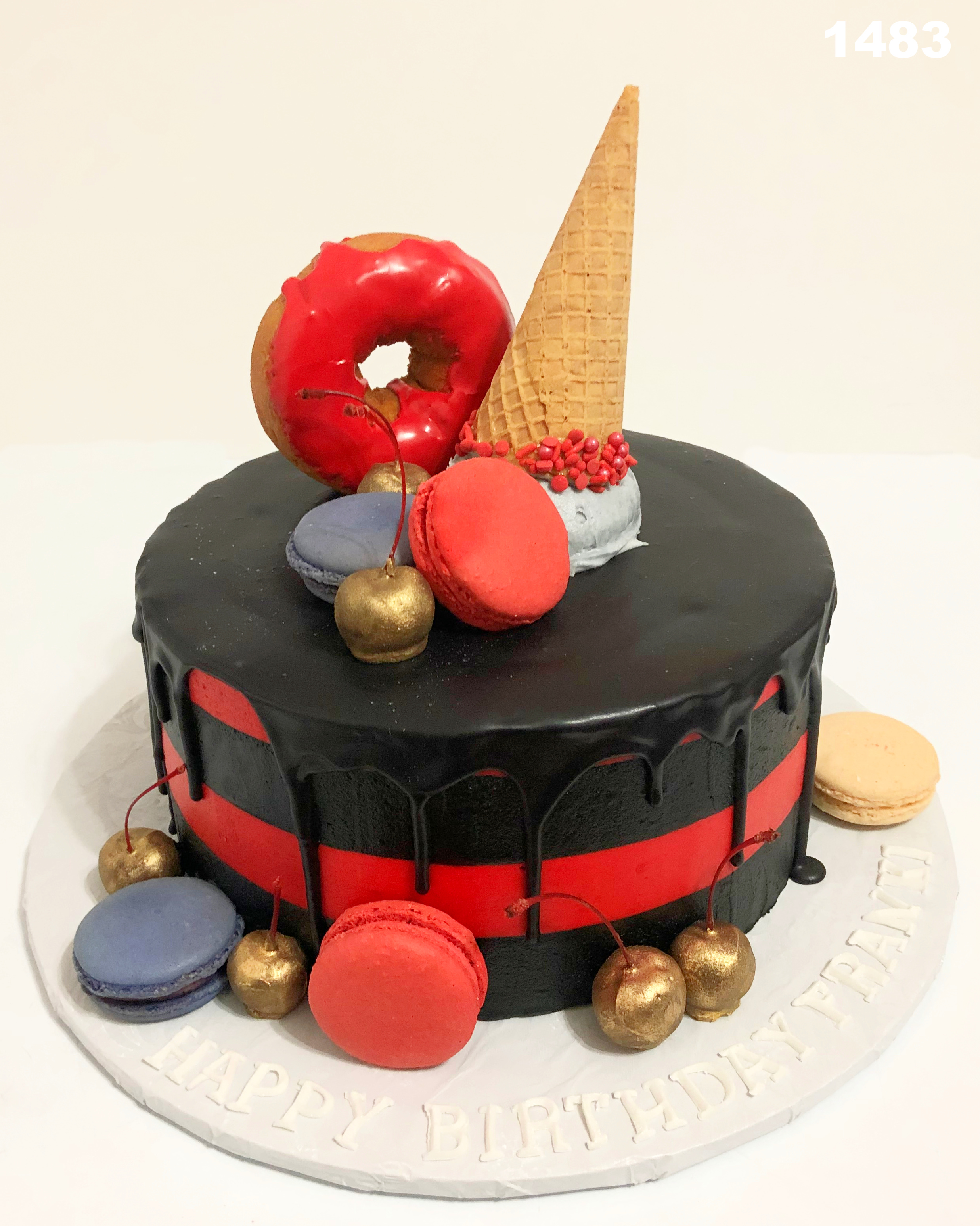 drip cake gold cherries